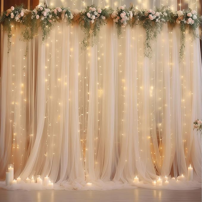 10×10ft Champagne Tulle Backdrop Curtain by WishCare