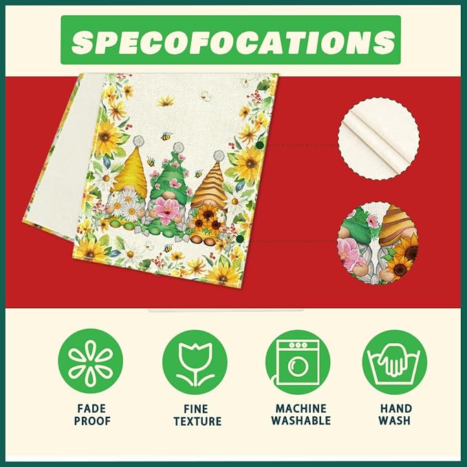 XCHI Yellow White Daisies Flowers Gnomes Spring Table Runner Burlap Table - Image 5