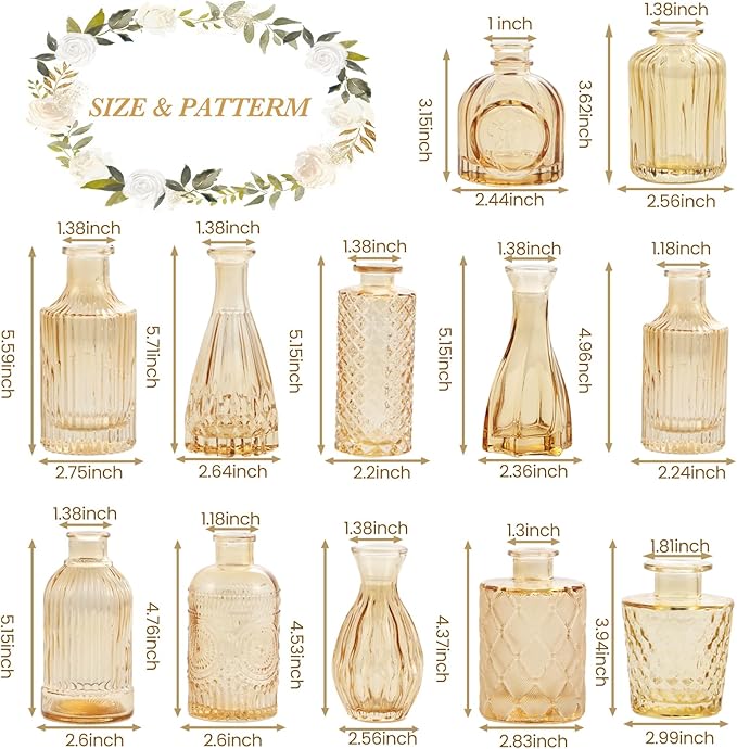 Amber Glass Bud Vases Set of 12, Small Vases in Bulk - Image 5
