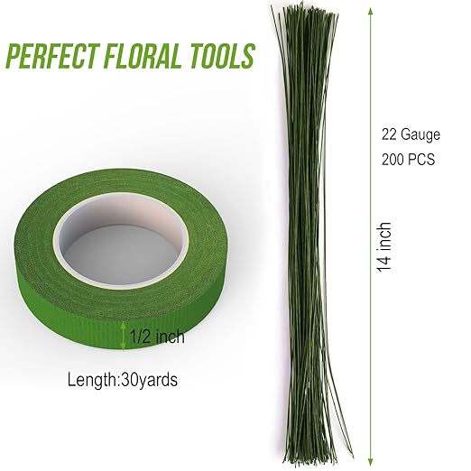 GLAMFIELDS 200 Pieces Green Floral Stem Wire 14 inch 22 Gauge Wire and 3 Rolls - Image 2