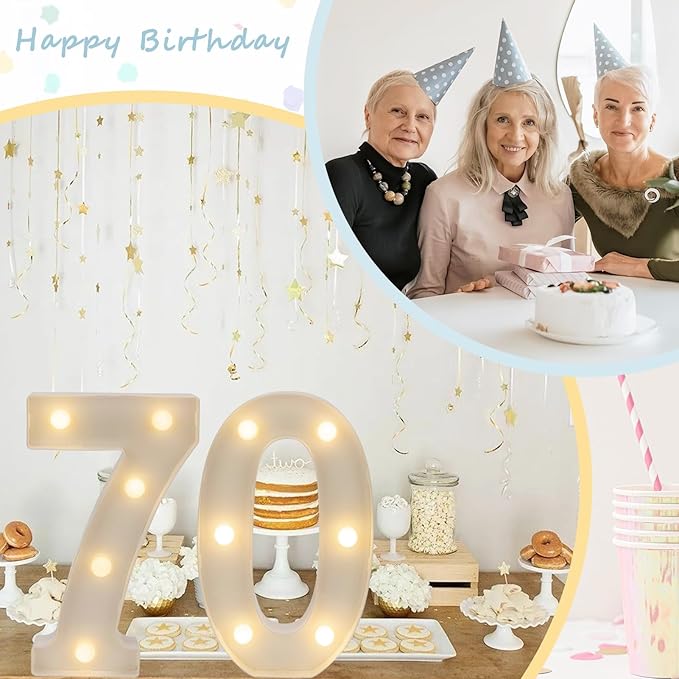 Decorative Led Light Up Numbers, 70th Birthday Decorations, Warm White Led - Image 3