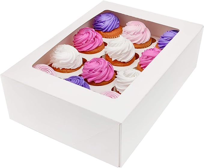 BAKELUV White 12 Cupcake Boxes, Cupcake Containers | 13x9.5x4, 50 Pack by BAKELUV