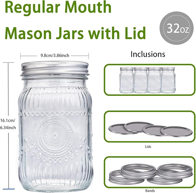 WELLIFE Wide Mouth Mason Jars, Wedding Favors, Meal Prep, Yogurt & Decor - Image 2