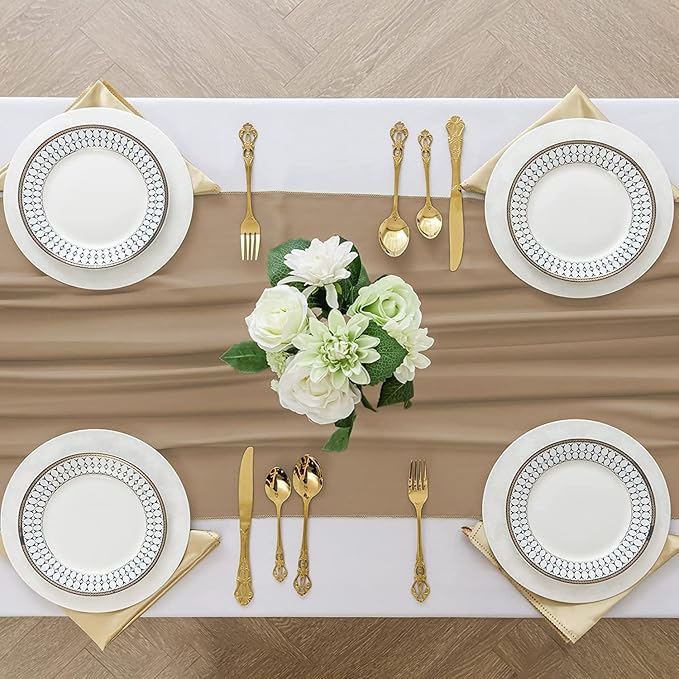 2 Pack 10 Ft Chiffon Table Runner Beige Gauze Long Table Runners 27x120 Inches - Image 4
