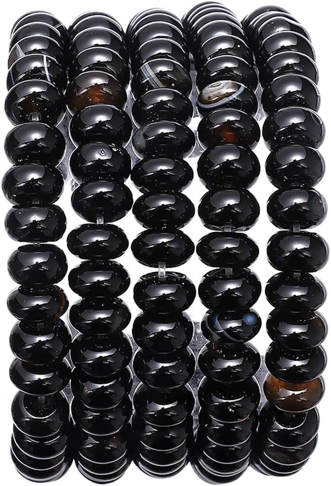 Natural Black Agate Stone Rondelle 5x8mm Loose Semi Gemstone Beads by Beadia