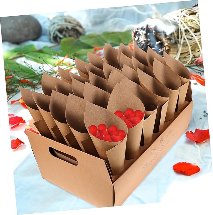 CIMAXIC 30-hole Kraft Paper Cones Box Set Wedding Party Favor Box Confetti Cone - Image 4
