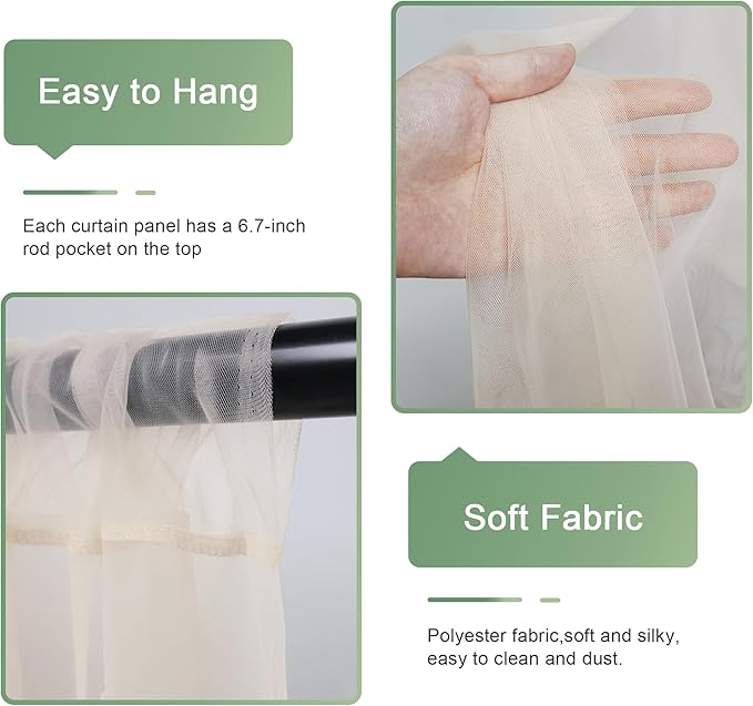 Tulle Backdrop Curtain with Lights String 20 X 10FT Champagne Sheer Tulle - Image 3