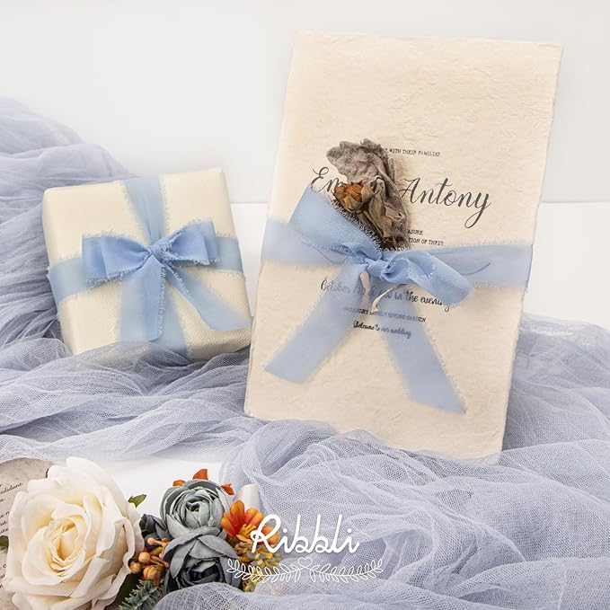 Ribbli Light Dusty Blue Ribbon 1 Inch x 3 Rolls Total 24 Yards Light Blue - Image 2