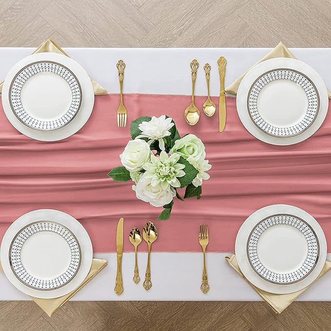 2 Pack 10 Ft Chiffon Table Runner Blush Pink Gauze Long Table Runners 27x120 - Image 4