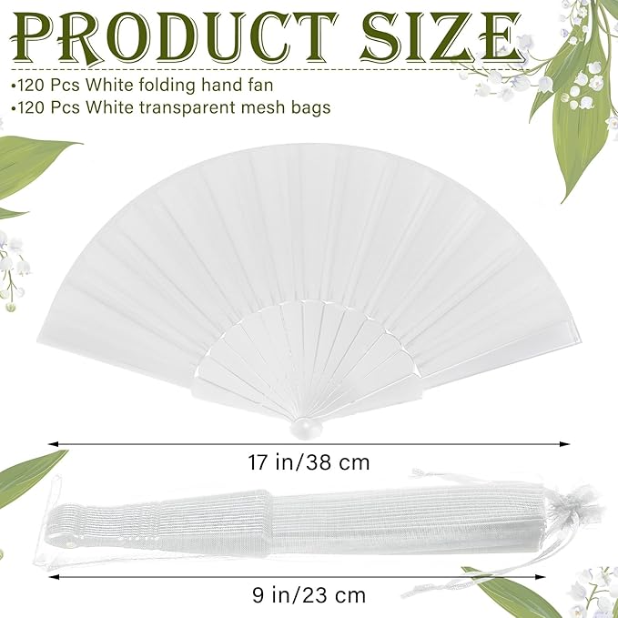 Wenqik 120 Pcs Wedding Folding Hand Fans Bulk Silk Fabric Chinese Handheld - Image 2