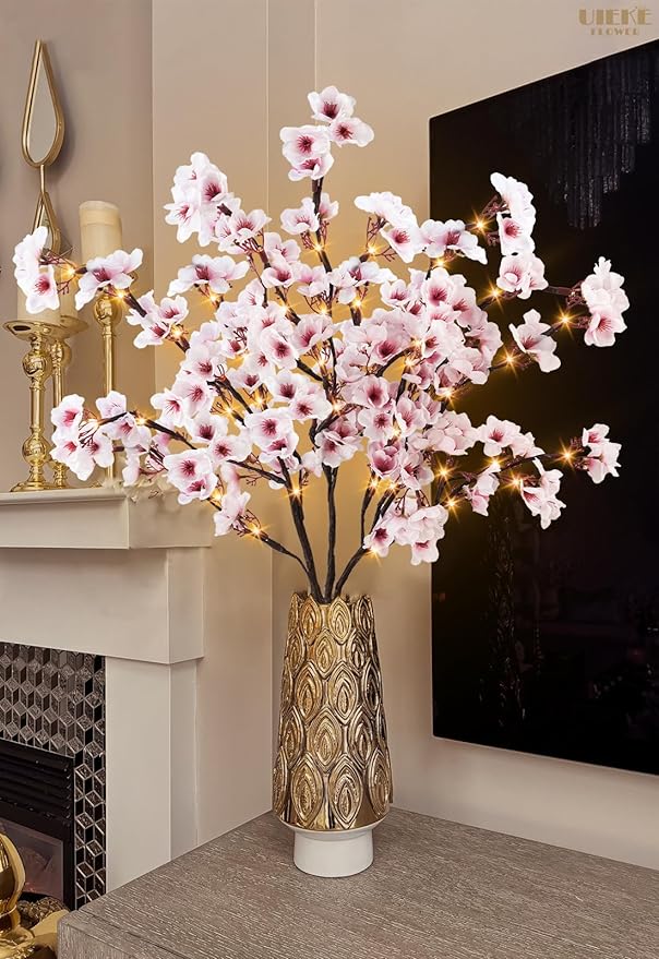 Uieke 3PCS Lighted Cherry Blossom Branches, 30in Artificial Cherry Blossom - Image 5