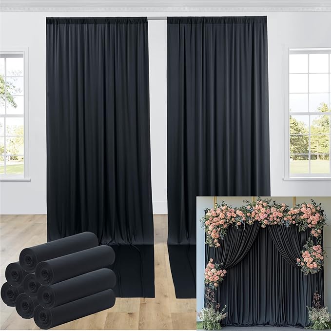 40ftx12ft Wrinkle Free Black Backdrop Curtain, 8 Panels 12FT Height Black by LeegleriTableSkirt
