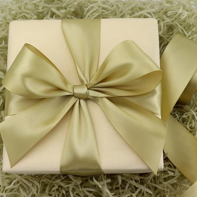Champagne Gold Solid Satin Ribbon 2 Inch 25 Yards Solid Polyester Fabric Ribbon - Image 2