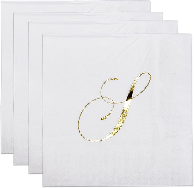Gift Boutique 100 Gold Monogram Cocktail Napkins Letter S Disposable Paper Pack - Image 2