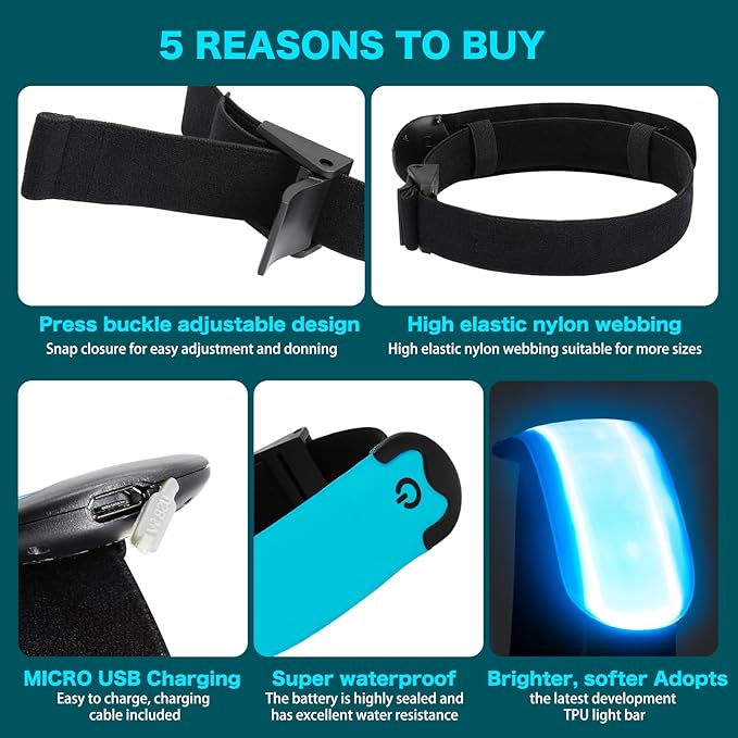 LED Armband Running USB Rechargeable, High Visibility Wristband - Image 3