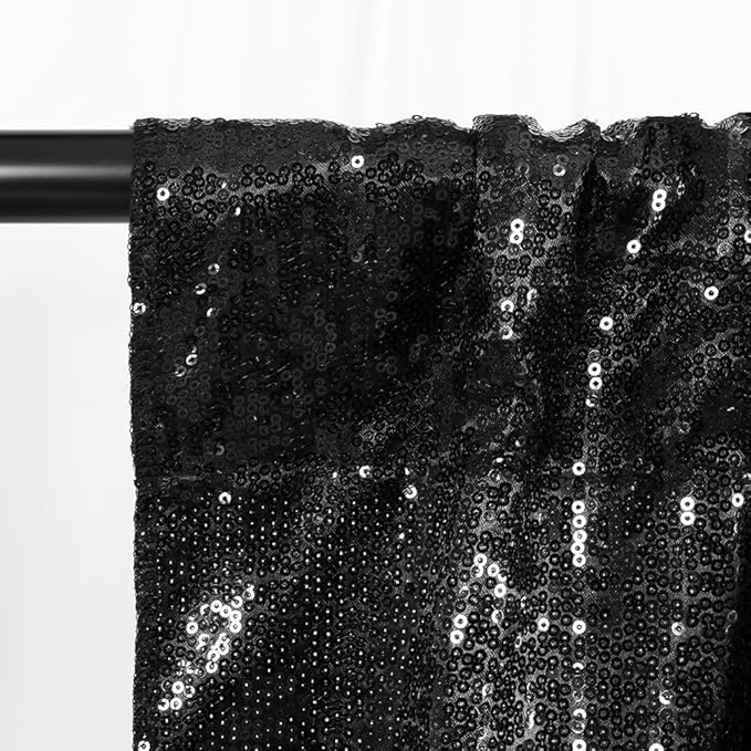 SquarePie Sequin Backdrop Curtain 8FT x 10FT Black Satin Backing Fabric - Image 9