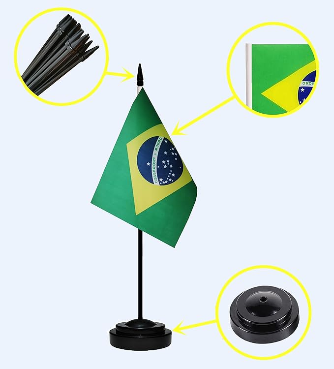 Brazil Brazilian Deluxe Desk Flag Set, Small Mini Miniature Brazil Brazilian - Image 2
