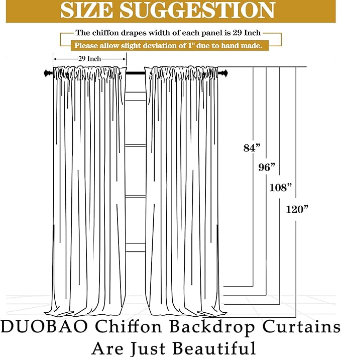 DUOBAO Chiffon Backdrop Curtain-2 Panels 29"x108" Wedding Backdrop Drapes - Image 6