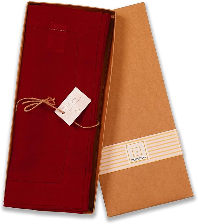 Home Ekka 100% Pure Linen Red Table Runner 14 × 48 Inch – Small Hemstitch - Image 6