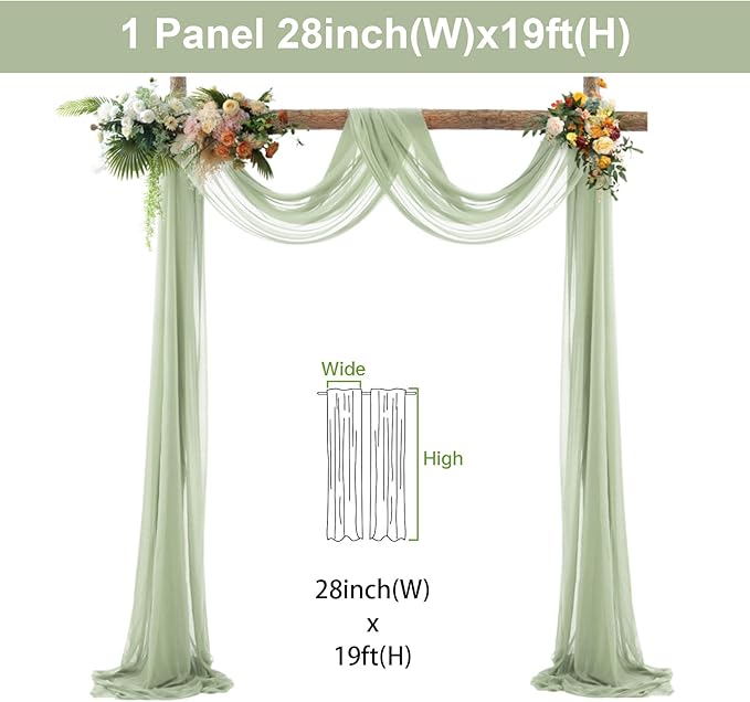 1 Panels Wedding Arch Draping Fabric Sage Green Sheer Backdrop Curtain Arch - Image 4
