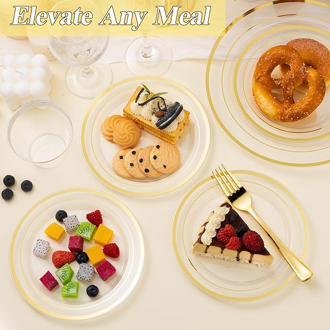 100PCS Clear Gold Plastic Plates Set, 50 10.25 inch Dinner Plates and 50 7.5 - Image 6
