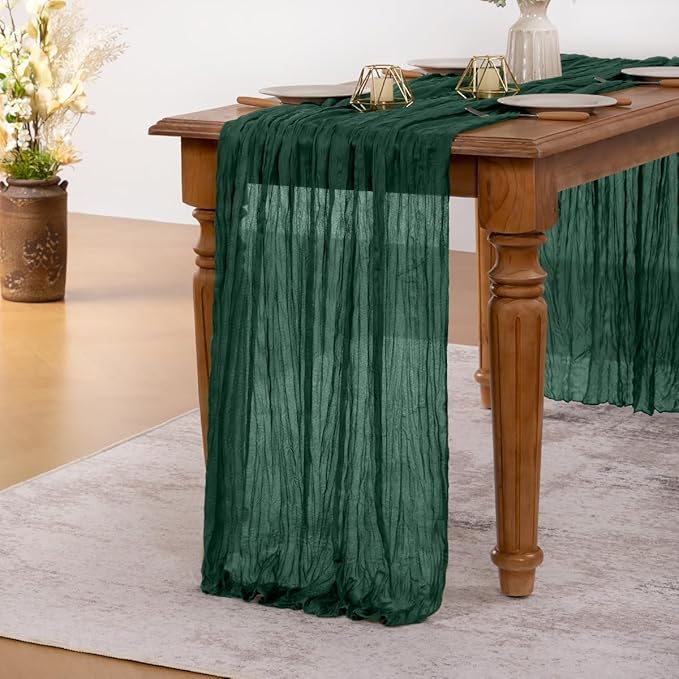 MLMW Christmas Table Runner Cheesecloth Emerald Green Table Runner Boho Cheese - Image 2