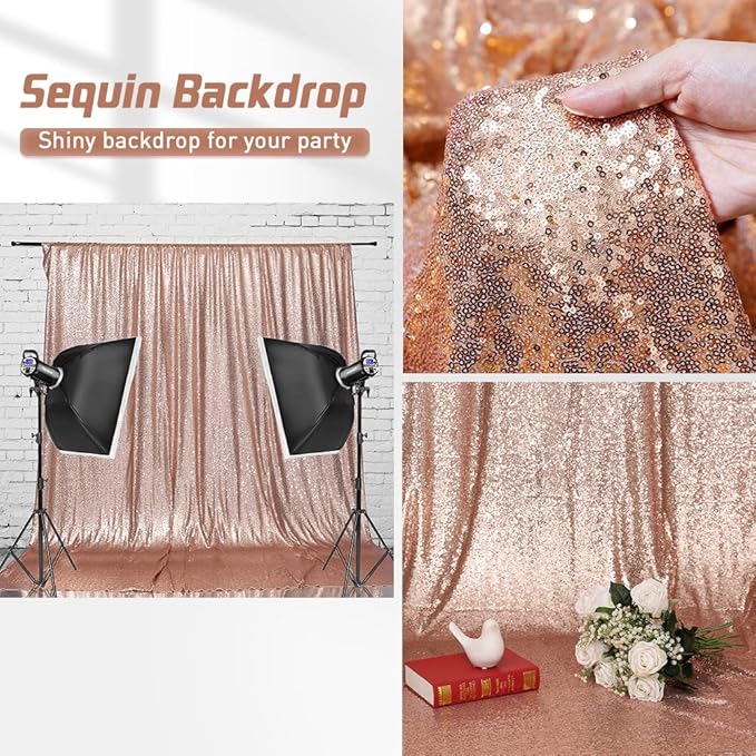 Eternal Beauty Sequin Backdrop Curtains, 2x8 Ft-2 Panels Rose Gold Back Drop - Image 8