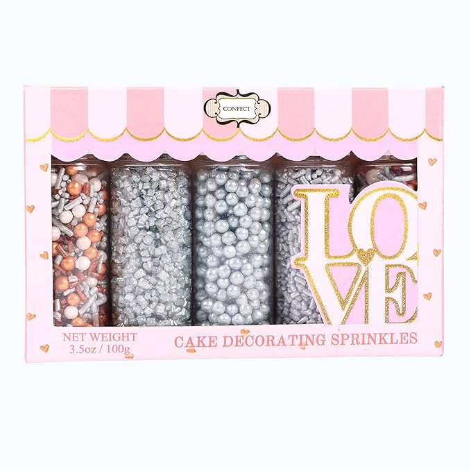 Confect Edible Cake Sprinkles Mix – Silver, Bronze & White Pearls, Sparkling - Image 8