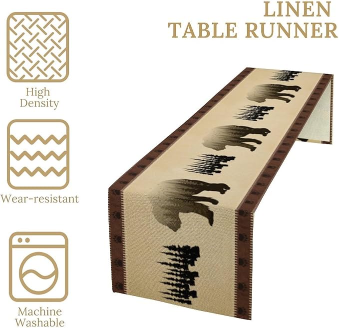 Vintage Bear Table Runner Forest Retro Rustic Cabin Farmhouse Table Runner - Image 4