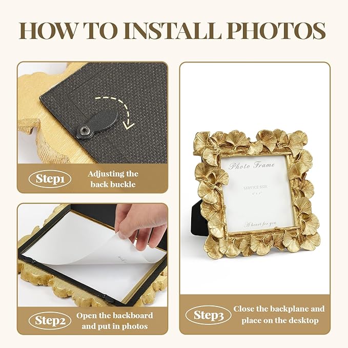 Cuspin 4x4 Picture Frame Small Gold Frames, Vintage Ornate Leaf Textured - Image 9