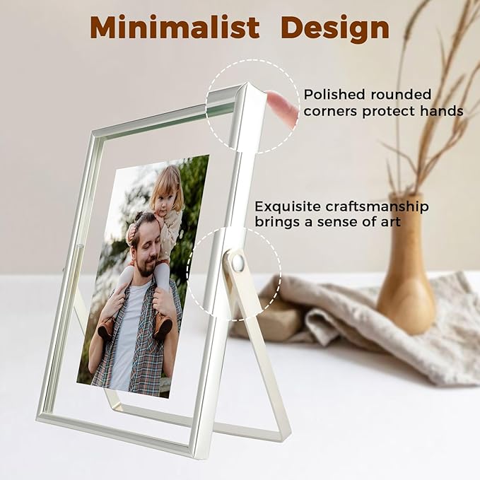 Silver Floating Frame, For Picture 4x6, Small Desktop Photo Frame, Classy Gift - Image 3