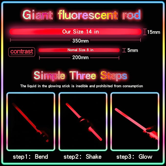 20 Pcs Ultra Bright Large Glow Sticks 14 Inch Industrial Grade 8 Colors Jumbo - Image 2