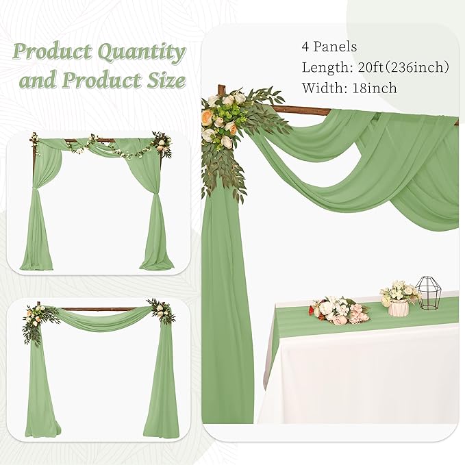 6 Panels Sage Green Wedding Arch Drapery 28" x 20Ft Wedding Arch Draping Fabric - Image 6