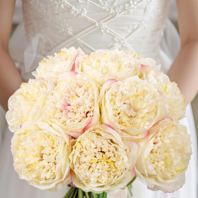 U'Artlines 2 Bouquet 10 Heads Artificial Peony Silk Flower Leaf Home Office - Image 7