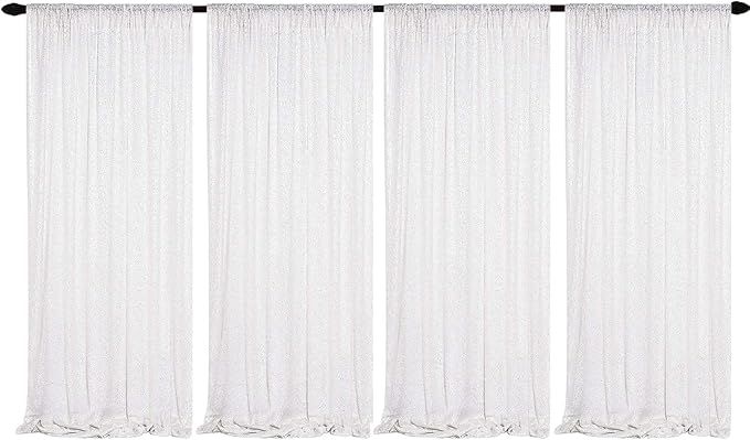JYFLZQ White Iridescent Sequin Backdrop Curtains 2ft x 8ft 4 Panel Glitter by JYFLZQ