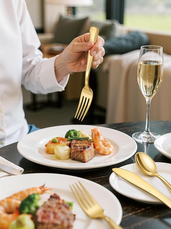 WDF 180 Pieces Disposable Plastic Gold Silverware Cutlery - Image 6