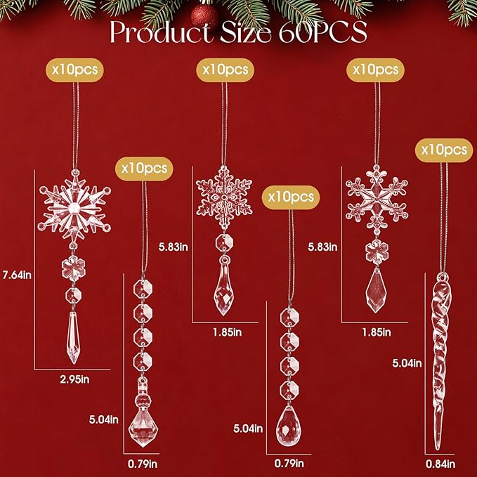 40pcs Christmas Ornaments Set for Tree Decorations- Hanging Acrylic Crystal - Image 6