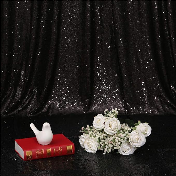 Eternal Beauty Black Sequin Backdrop, 4x7 Ft Halloween Glitter Background - Image 7
