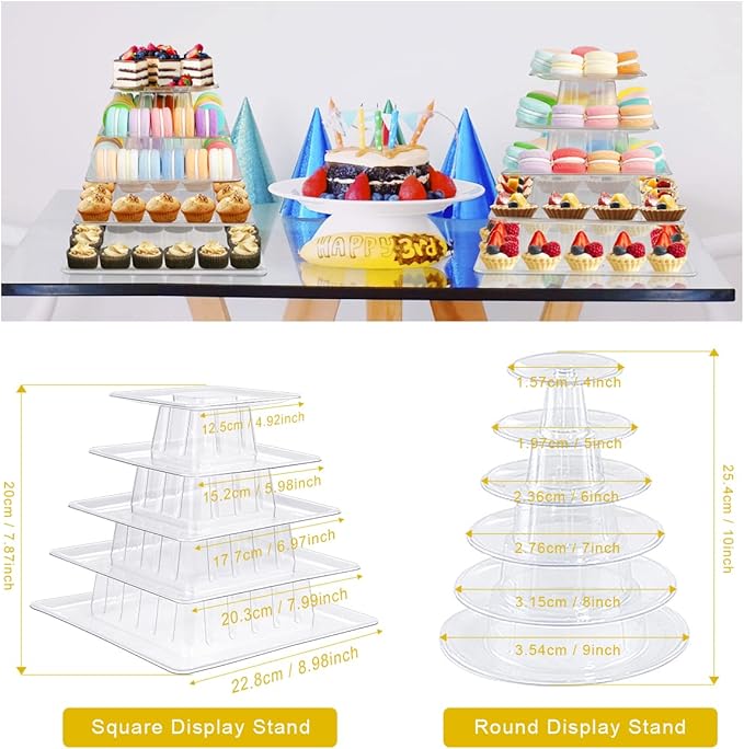 5 Tiers Square Macaron Tower Stand Cake Display Rack Cupcake Stand Desserts - Image 2