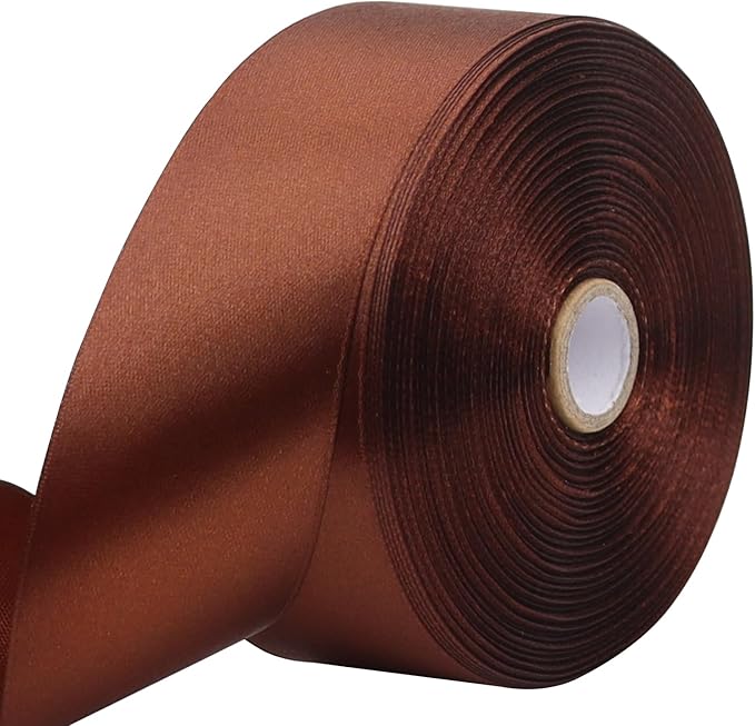 Brown Solid Satin Ribbon 1-1/2 Inch 50 Yards Solid Polyester Fabric Ribbon by Riunbb