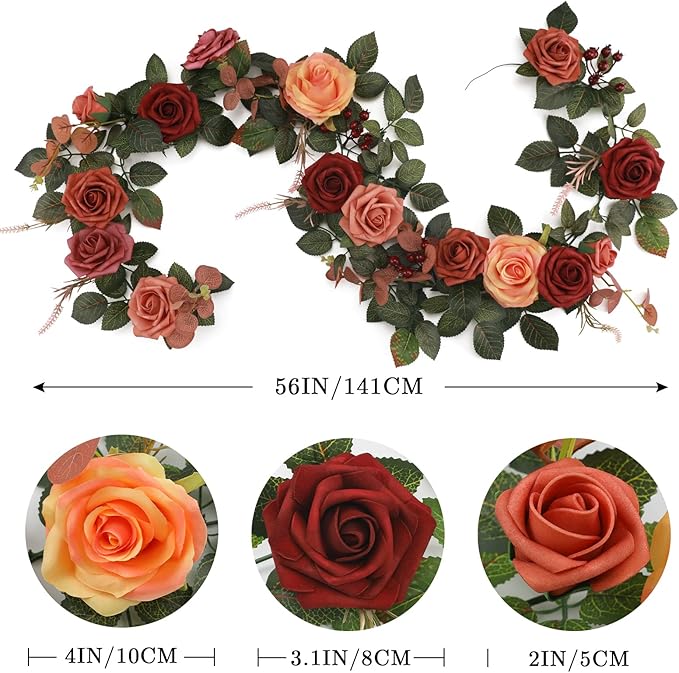 5FT Artificial Rose Flower Burgundy Fake Floral Garland - Image 5
