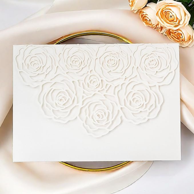 20 Pcs Laser Cut Wedding Invitations Card Pocket by YHOTA