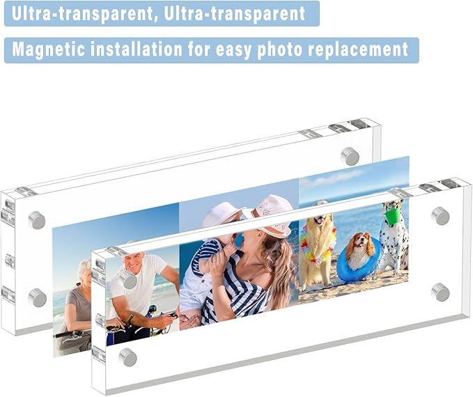 HELPLEX 3 Pack 2x6 Acrylic Picture Frames, 20mm Thicker Frameless Clear Double - Image 3