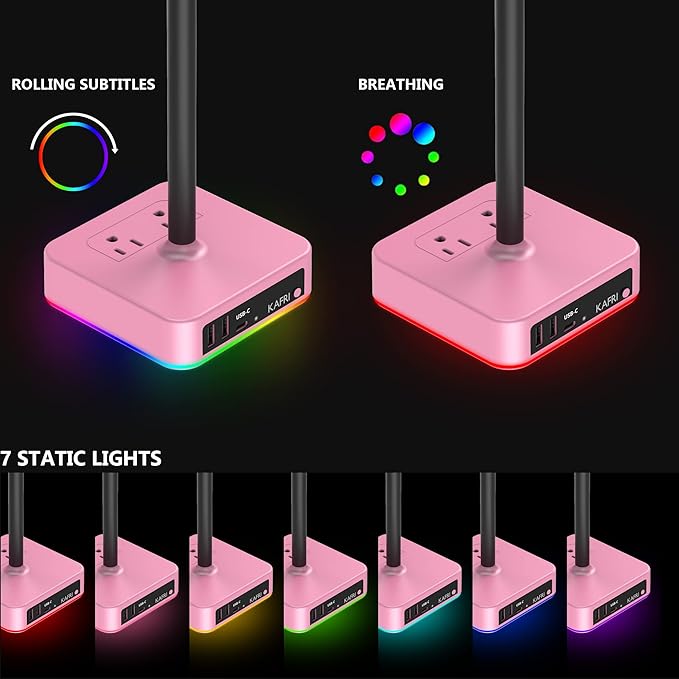 KAFRI RGB Headphone Stand with USB Charger Desk Gaming Headset Holder Hanger - Image 2