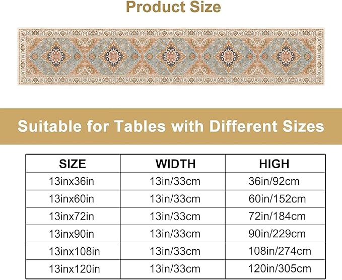 Vintage Boho Floral Table Runner, Rustic Country Farmhouse Grey Blue Orange - Image 2