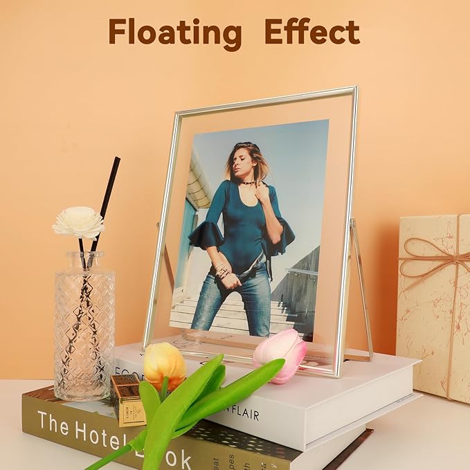 Silver Floating Frame, For Picture 7x9, Tabletop Shelf Photo Frame, Classy Gift - Image 4