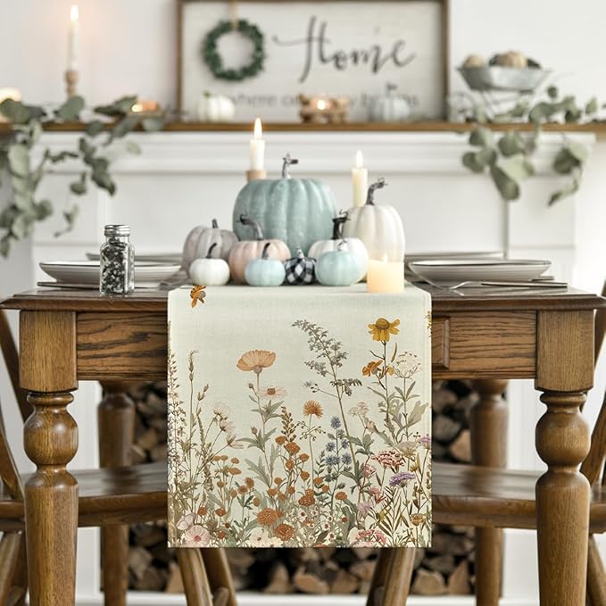 Artoid Mode Wild Flowers Grasses Floral Fall Table Runner, Seasonal Autumn - Image 2