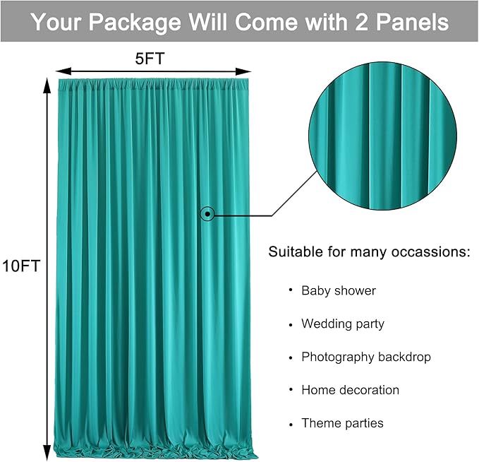 10 ft x 10 ft Wrinkle Free Turquoise Backdrop Curtain - Image 3