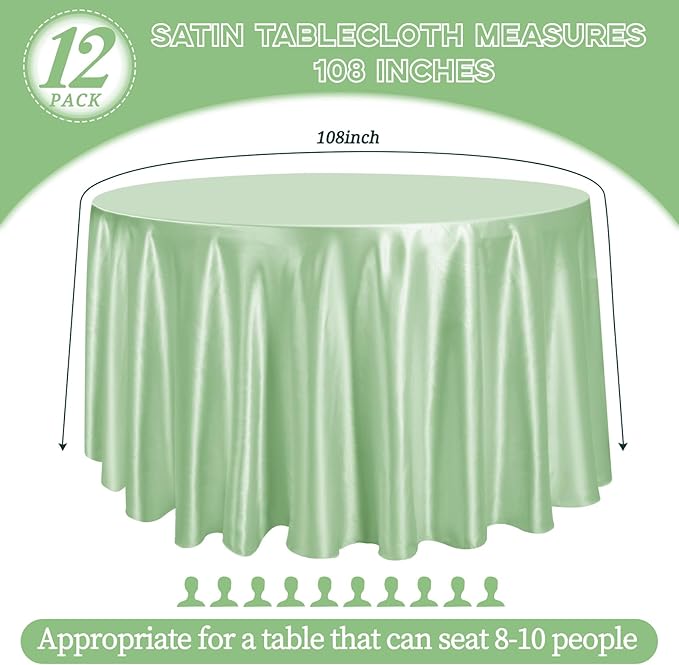 fani 12 Pack 108 Inch Sage Green Satin Tablecloth - Image 2