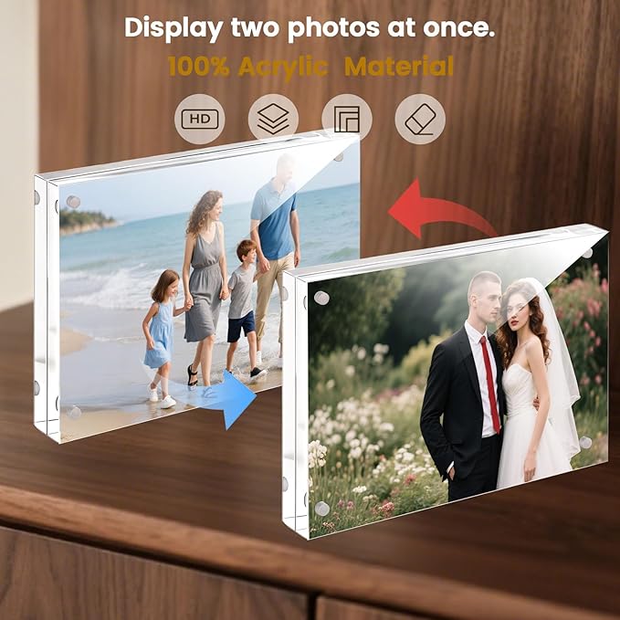 JOHOUSE 5 Pack 5 x 7 Acrylic Picture Frames, Double Sided Magnetic Photo Frames - Image 6